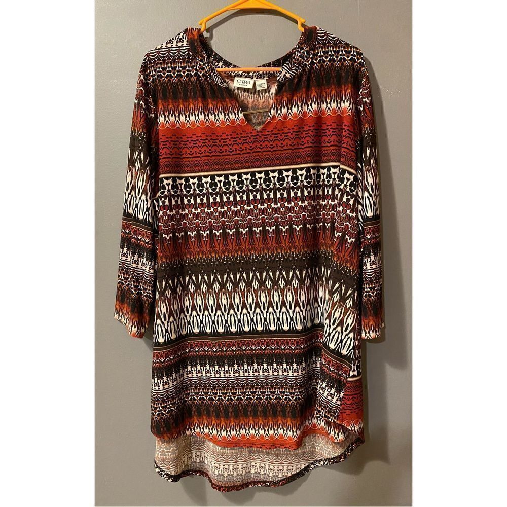 Cato Womens 22W/24W Top Geometric Print Stretch Knit 3/4 Sleeve Plus Tunic